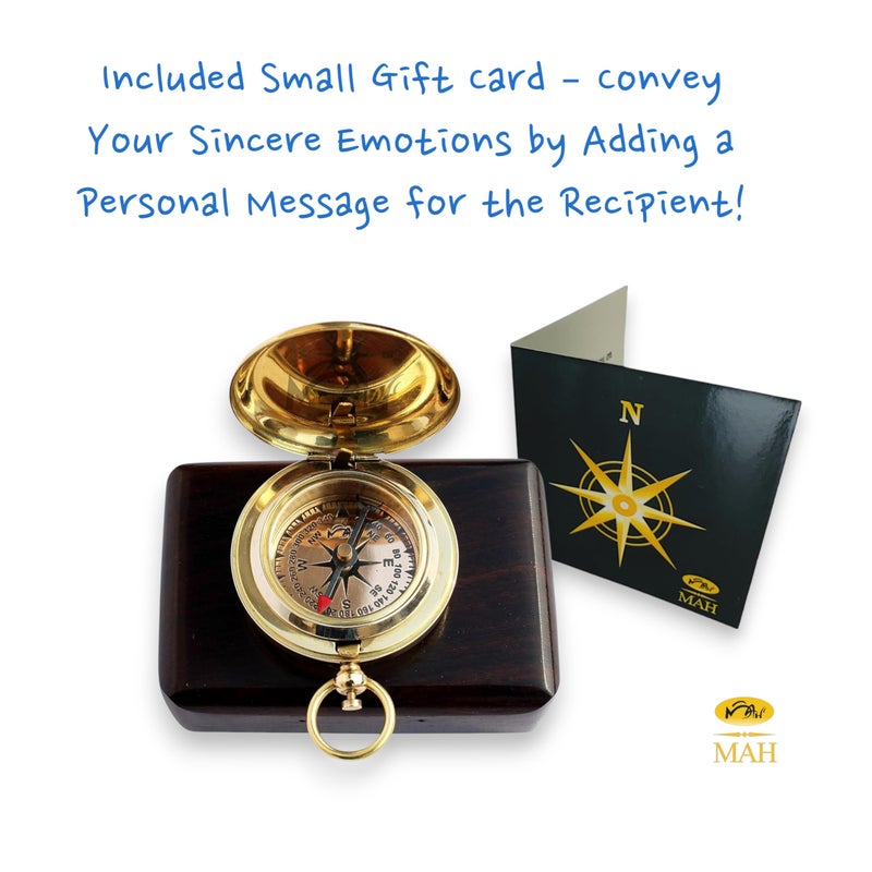 MAH Backpacking Navigation Handmade Brass Personalize Compass for Best Man Get Well Hiking Camping Hunting Trekking Sailing Adventure Travelling Graduation Day Birthday Gifts for Son Back to School - Image 2
